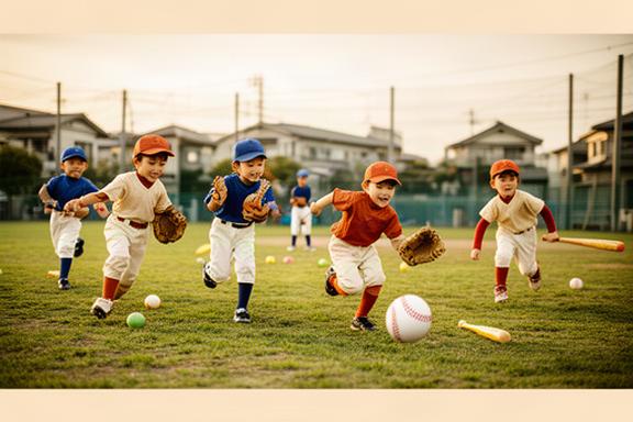 豊中市の野球教室で楽しそうにボールを追いかける子どもたち